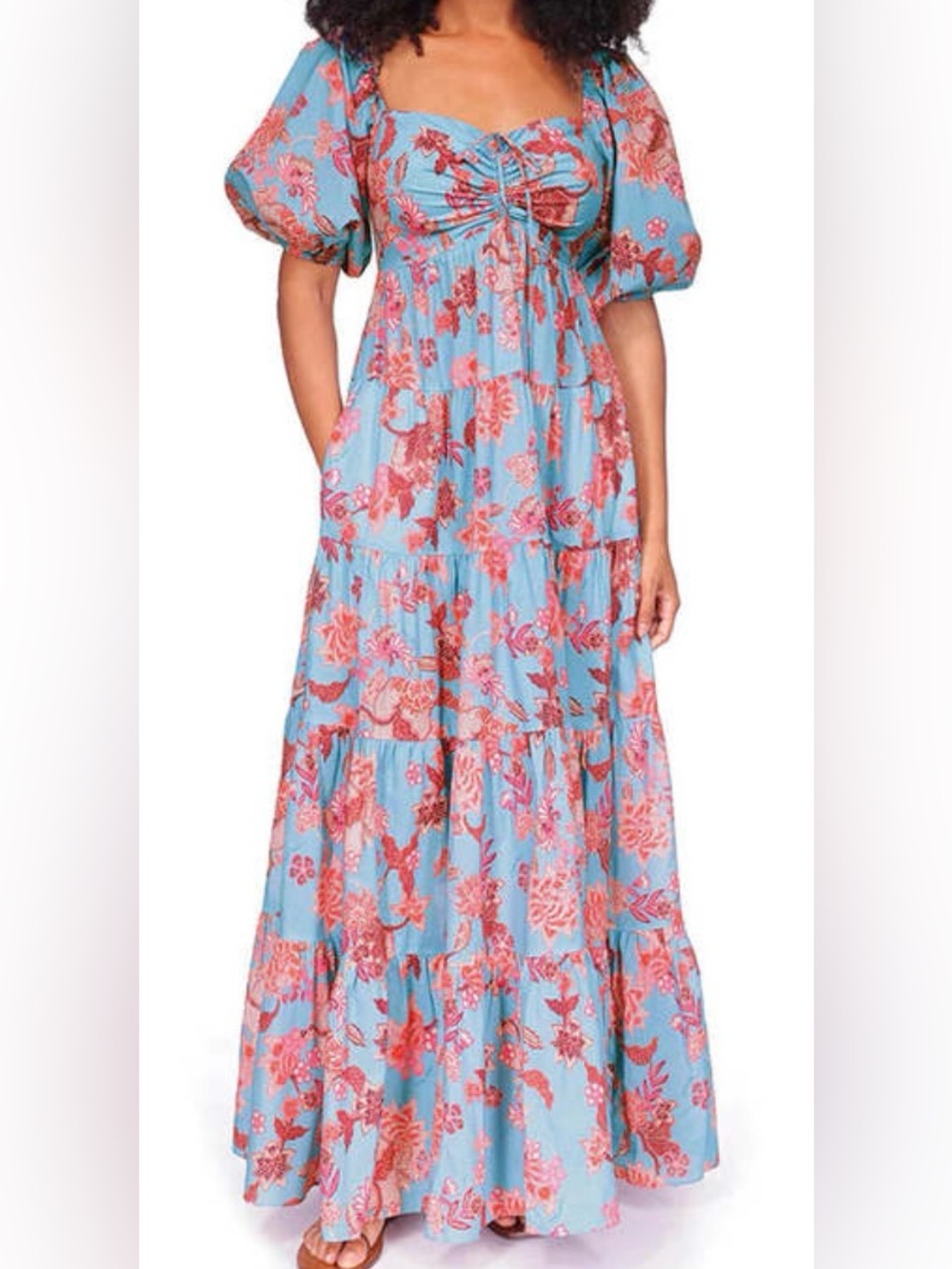 Cara Cara Quinn blue and coral floral maxi dress. XL